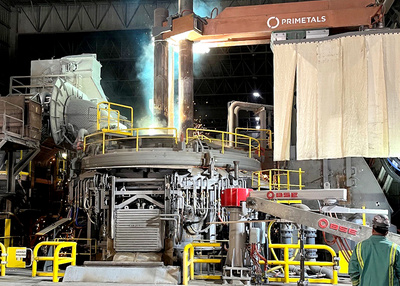The 118-ton EAF, revamped by Primetals Technologies, at the first heat.